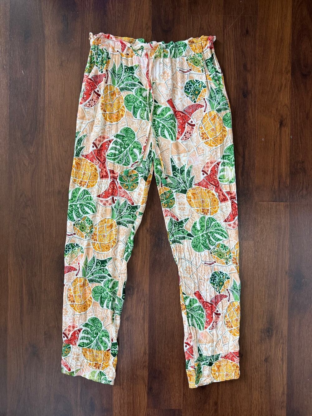 Farm Rio Anthropologie Mosaic Tapered Pants Tropical Sz XS Resort Beach Boho